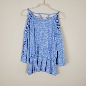 Skies Are Blue Cold Shoulder Embroidered Shirt